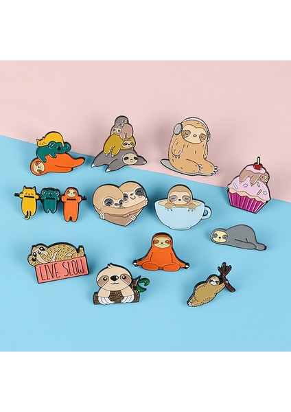 Ben Kadınlar Için Sevimli Hediye 12 Stil Sloth Emaye Hayvan Broş Rozeti Kawaii Cute (Yurt Dışından)