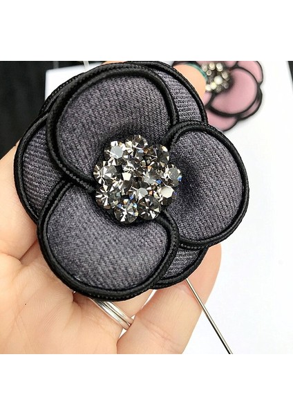 Lacivert Tarzı Kadın Takı Aksesuarları Için Inci Vintage Kumaş Çiçek Kamelya Kristal Taş Broş Yaka Iğnesi - Kore Broş (Yurt Dışından)