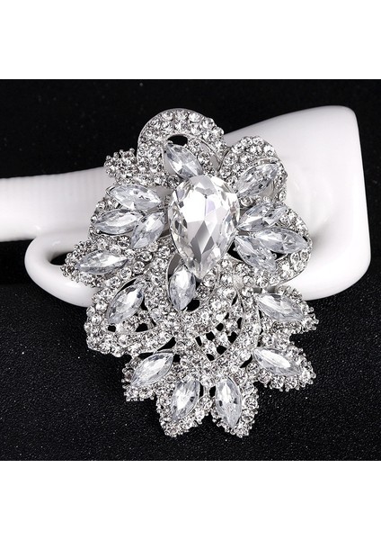 Stili Temizle Kadın Gelin Düğün Broş Takı Çiçek Buketi Tedarikçileri Şık 9.3 cm Çok Büyük Büyük Lüks Berrak Kristal Broş (Yurt Dışından)