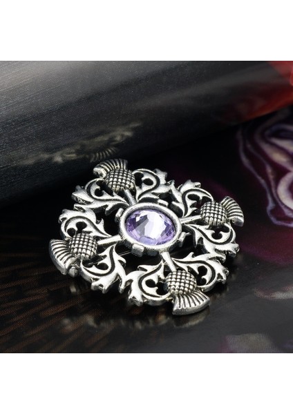 Gümüş Tarzı Kadınlar Için Mavi Kristalli Çiçekli Çarpı Rozeti Broş ile Vintage Gümüş Iskoç Çiçeği Broşu (Yurt Dışından)