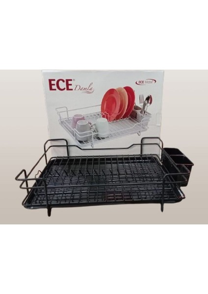 Siyah Metal Damla Tabaklık Bulaşıklık Ece Metal Tabaklık 46 X 37 X 11,5 Cm