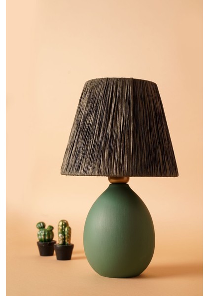 Rond Handmade Seramik Abajur Su Yeşili-Gri