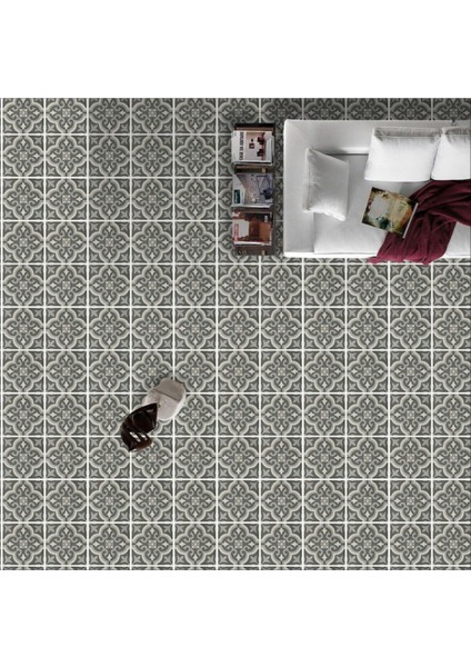 Gri Yer Kaplama Kendinden Yapışkanlı Folyo Laminasyonlu Karo Taş Desen 60 cm x 100 cm