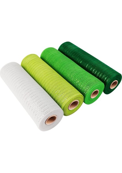 4 Roll St. 's Day Mesh Ribbon, Green White Wired Edge Ribbon 10 Inch x 30 Feet Deco Mesh Ribbon (Yurt Dışından)