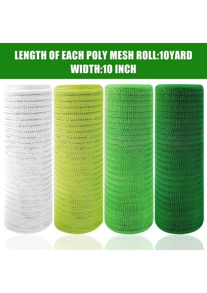 4 Roll St. 's Day Mesh Ribbon, Green White Wired Edge Ribbon 10 Inch x 30 Feet Deco Mesh Ribbon (Yurt Dışından)