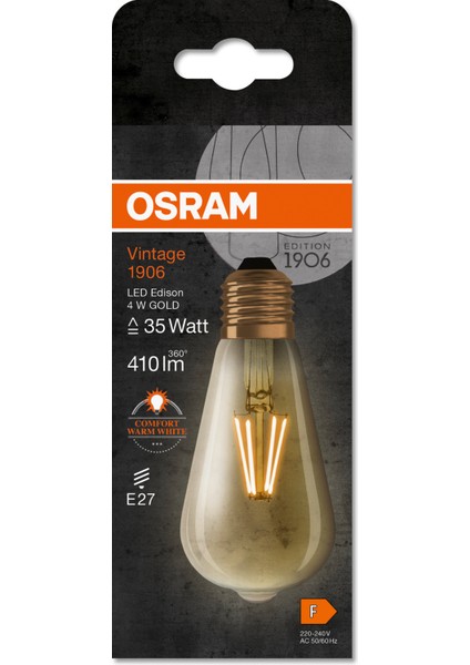 LED Vintage Gold Edison 4W 2400K 410LM E27 Duy Flamanlı Sarı Işık Ampul