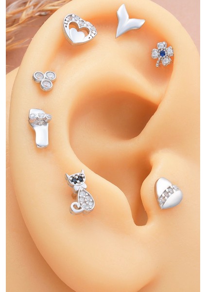 925 Ayar Terlik Motifli Minimal Tragus Piercing