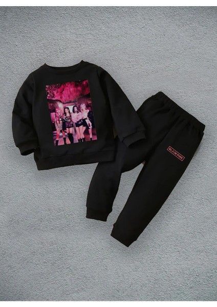 Blackpink Müzik Grubu 3 Iplik Baskılı Çocuk Bisiklet Yaka Sweathisrt Eşofman Takımı