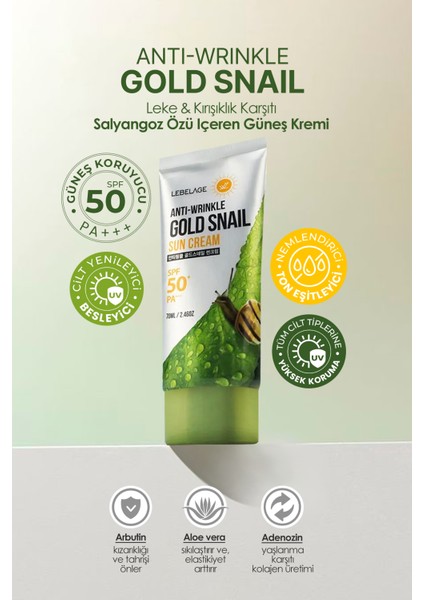 Leke ve Anti Aging Karşıtı Salyangoz Özü Içeren Gold Snail Spf 50 + Güneş Kremi