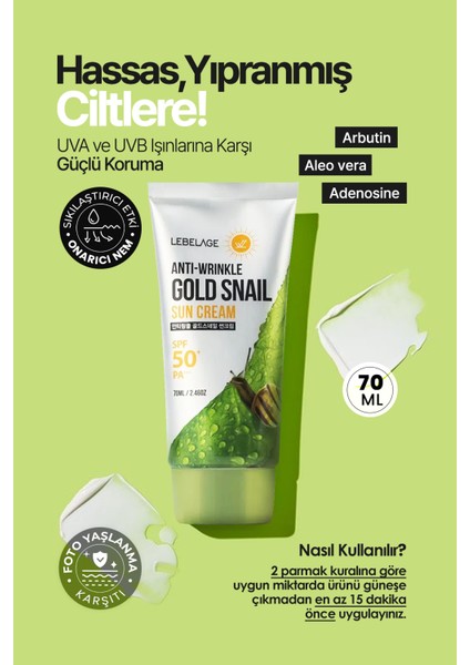 Leke ve Anti Aging Karşıtı Salyangoz Özü Içeren Gold Snail Spf 50 + Güneş Kremi