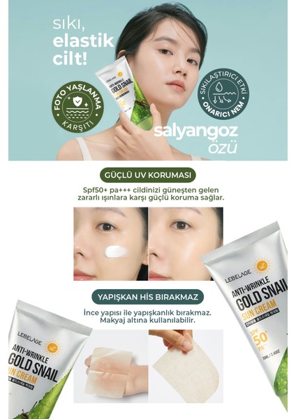 Leke ve Anti Aging Karşıtı Salyangoz Özü Içeren Gold Snail Spf 50 + Güneş Kremi