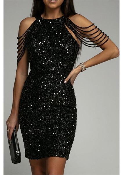 Dipmoda kadın siyah taş detaylı abiye elbise DPEMP2119 fiyatları