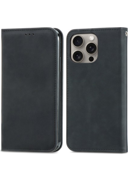 iPhone 16 Pro Max Için Retro Deri Fe Deri Kılıf (Yurt Dışından)