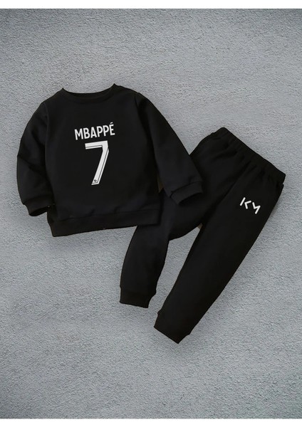 Kylian Mbappe 3 Iplik Baskılı Çocuk Bisiklet Yaka Sweathisrt Eşofman Takımı