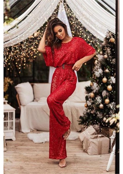 Kadın Kırmızı Kemerli Tasarım Tulum DPNBEMP2350 fiyatları