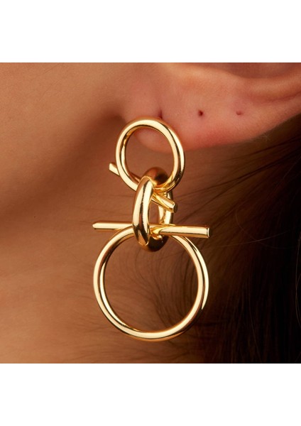 Rodyum Kaplama Dügüm Küpe - Gold