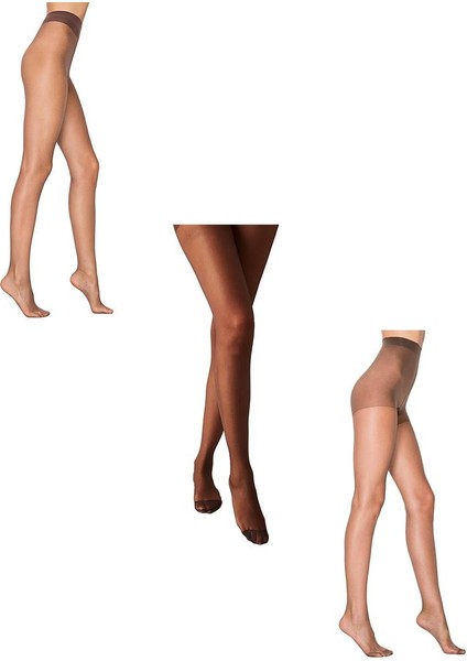 3'lü Paket Likra Fit 15 Parlak Külotlu Çorap S (Kestane-Mürdüm-Kızıl Siyah)