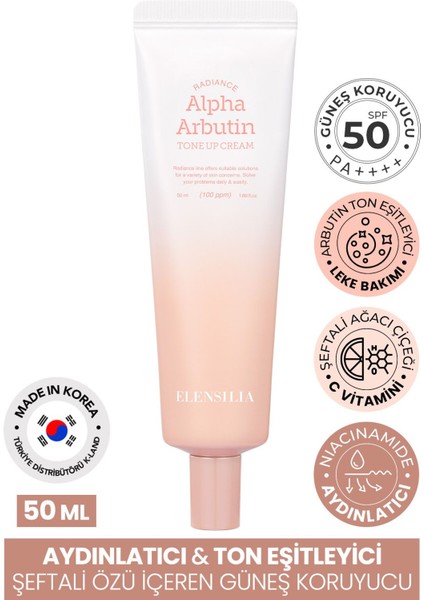 Aydınlatıcı ve Ton Eşitleyici Güneş Kremi Elensılıa Alpha Arbutin Tone Up Cream SPF50+/PA++++