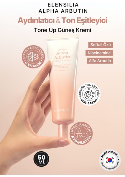 Aydınlatıcı ve Ton Eşitleyici Güneş Kremi Elensılıa Alpha Arbutin Tone Up Cream SPF50+/PA++++