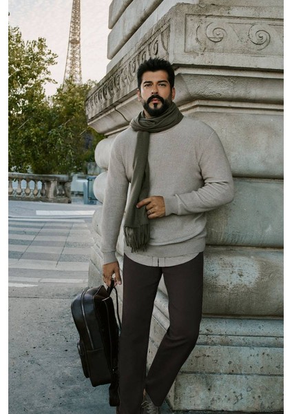 Slim Fit Dar Kesim Pamuklu Esnek Armürlü Yan Cep Kahverengi Pantolon fiyatları