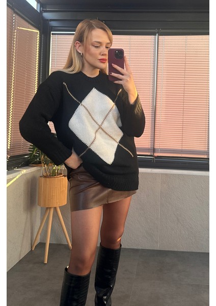 Siyah Baklava Desenli Kazak fiyatları