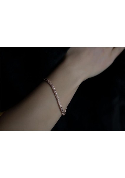 Rose Kaplama 925 Ayar Düz Italyan Zincir Gümüş Bileklik fiyatları
