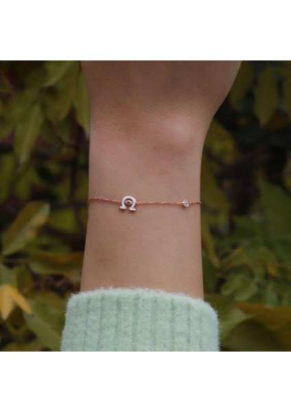 Şans Nalı Figürlü Zirkon Taşlı Mine İşli Rose Gold Kaplama Gümüş Bileklik