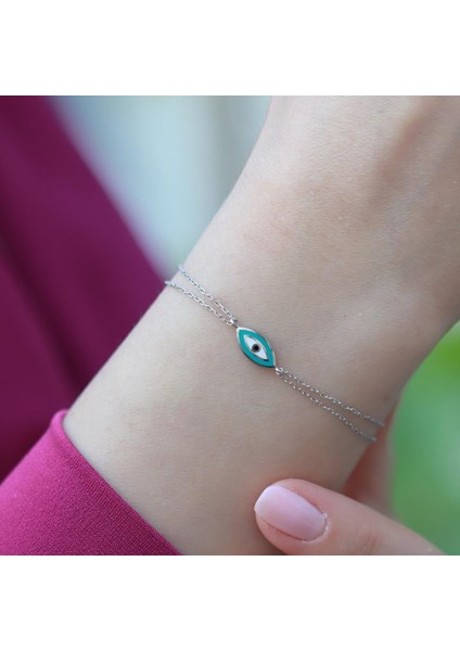 Mine Işli Göz Model Çift Zincirli Gümüş Bileklik
