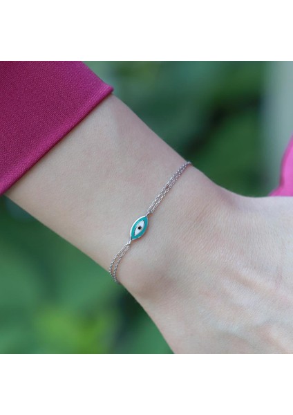 Mine Işli Göz Model Çift Zincirli Gümüş Bileklik modelleri