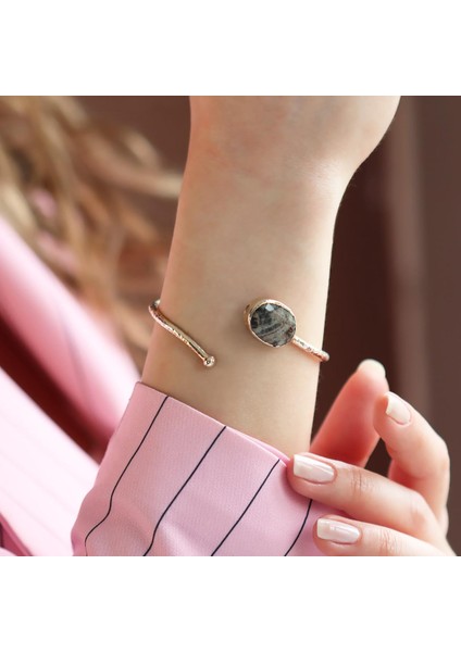 Rutil Kuvars Taşlı Otantik Gümüş Kelepçe