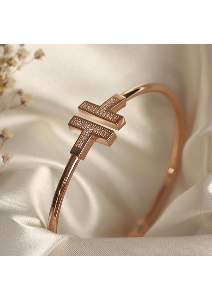 Tffny Model Rose Gold Kaplama Gümüş Kelepçe