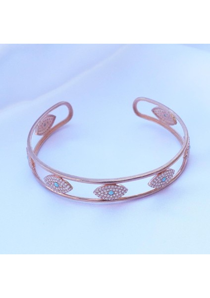 Turkuaz Taş Detaylı Rose Gold Kaplama Gümüş Göz Kelepçe