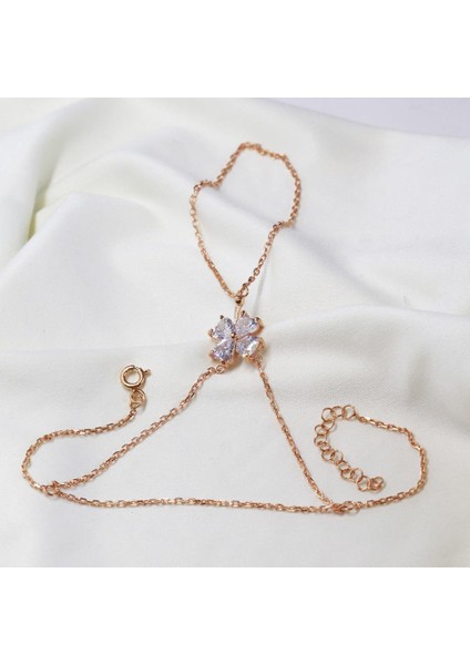 Zirkon Taşlı Yonca Rose Gold Kaplama 925 Ayar Gümüş Şahmeran fiyatları