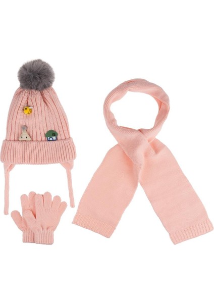 1-4 Yaş Kız Çocuk Atkı Bere Eldiven 3'lü Takım Set Şapka Içi Polarlı ve Yumuşak