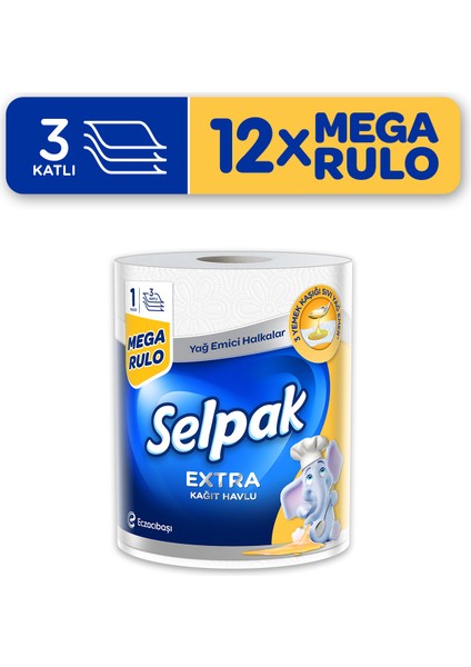 1=3 Yağ Emici Mega Rulo Havlu 12'li