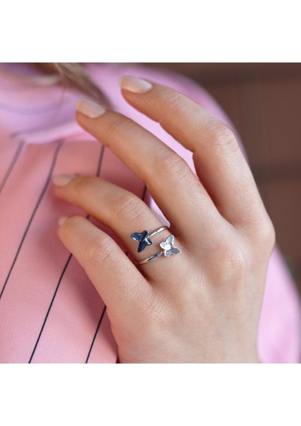 Swarovski Taşlı Renkli Kelebek Gümüş Yüzük fırsatları