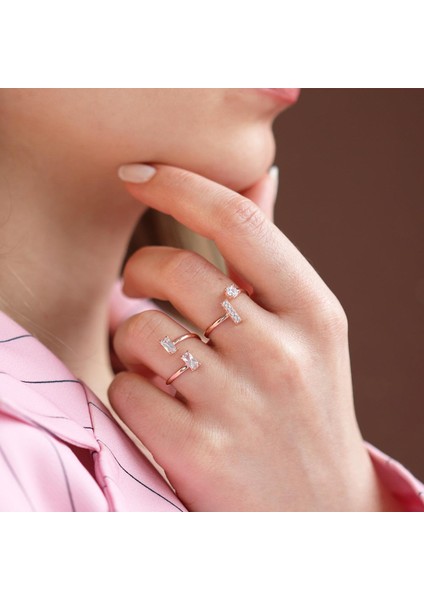 Zirkon Taşlı Rose Gold Kaplama Kombin Gümüş Yüzük fiyatları