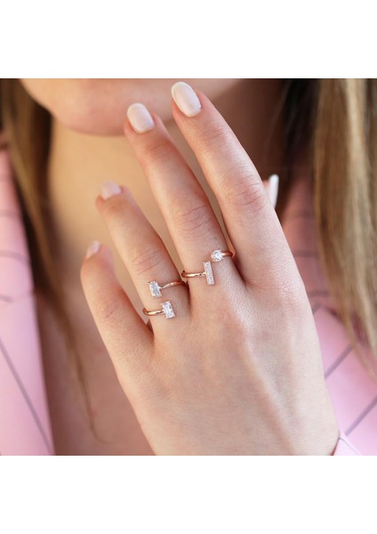 Zirkon Taşlı Rose Gold Kaplama Kombin Gümüş Yüzük fırsatları
