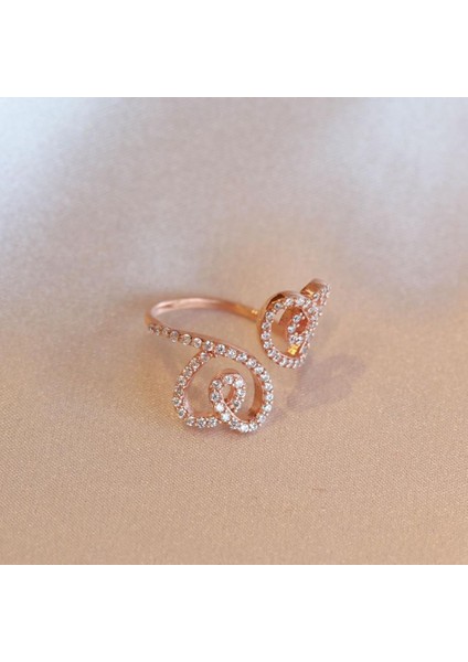 Iki Kalpli Rose Gold Kaplama Ayarlanabilir Gümüş Yüzük