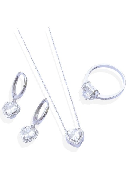 Kalp Pandora Model Zirkon Taşlı Gümüş Set