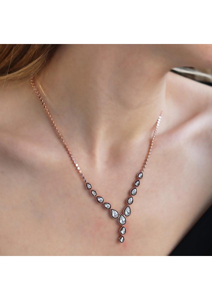 Elmas Montür Zirkon Taşlı Rose Gold Kaplama Su Yolu Gümüş Set fiyatları