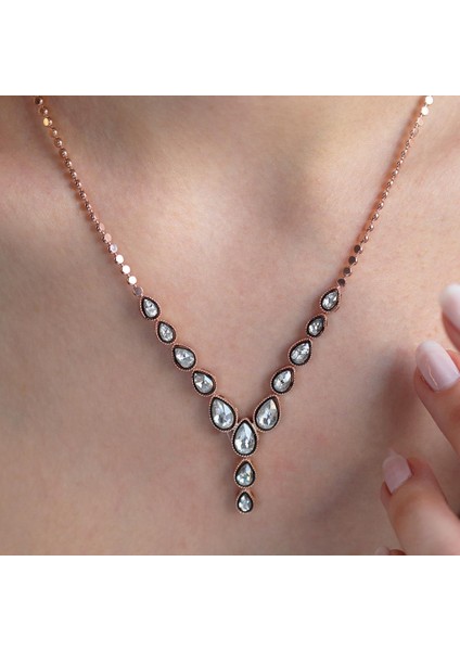 Elmas Montür Zirkon Taşlı Rose Gold Kaplama Su Yolu Gümüş Set modelleri