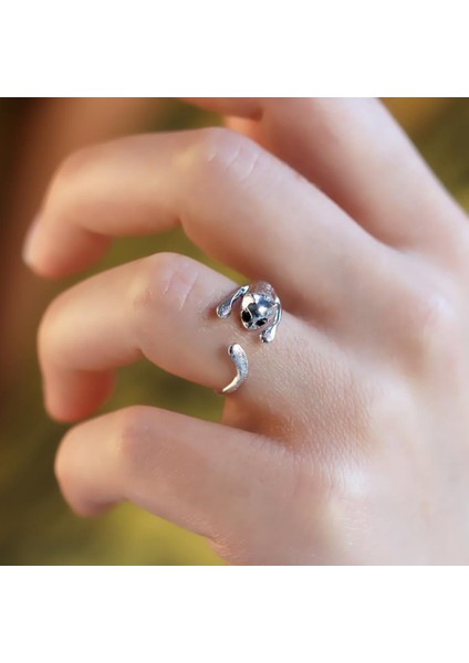 Siyah Gözlü Gümüş Kedi Yüzük