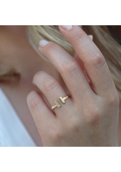 Tffny Modeli Gold Kaplama Ayarlanabilir Gümüş Yüzük