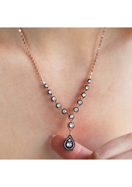 Elmas Montür Zirkon Taşlı Damla Model Rose Gold Kaplama Gümüş Set modelleri