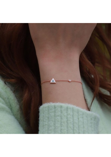 Üçgen Figürlü Zirkon Taşlı Mine Işli Rose Gold Kaplama Gümüş Set fiyatları