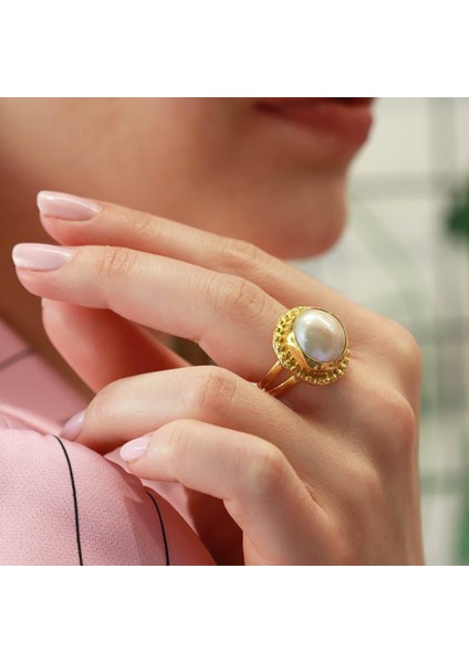 Başak Model Barok Inci Gold Kaplama Gümüş Yüzük fiyatları