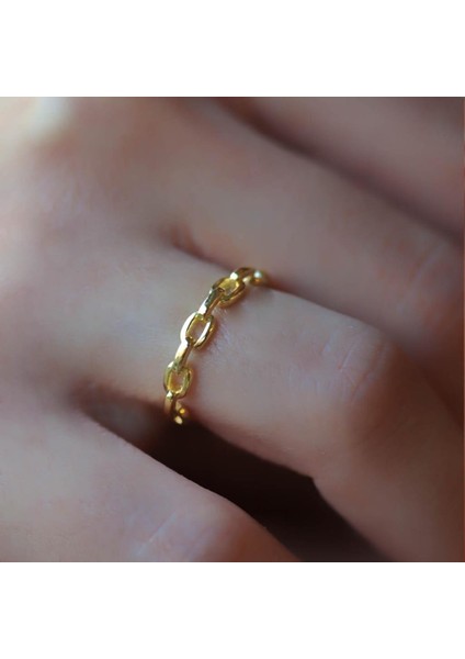 Gold Kaplama 925 Ayar Gümüş Zincir Modeli Yüzük