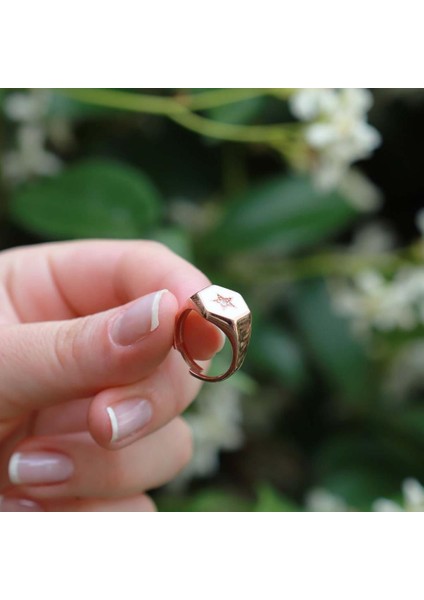 Yıldız Modeli Beyaz Mine Işli Rose Gold Kaplama Ayarlanabilir Gümüş Yüzük fiyatları