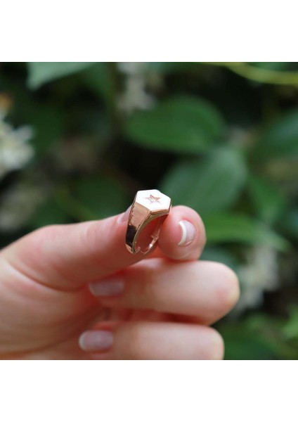 Yıldız Modeli Beyaz Mine Işli Rose Gold Kaplama Ayarlanabilir Gümüş Yüzük modelleri